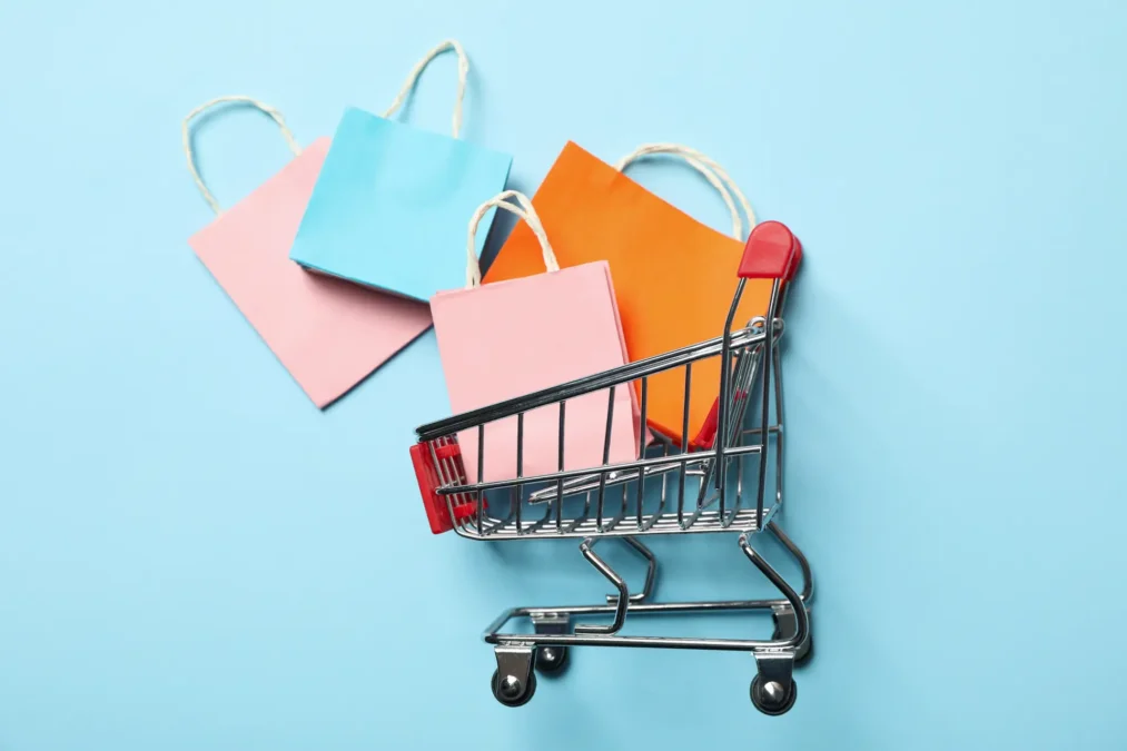 Shopping cart with packages.