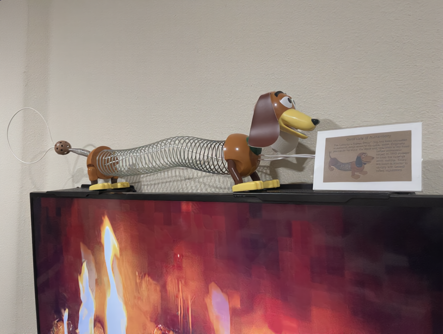 The slinky dog antenna on top of TV.